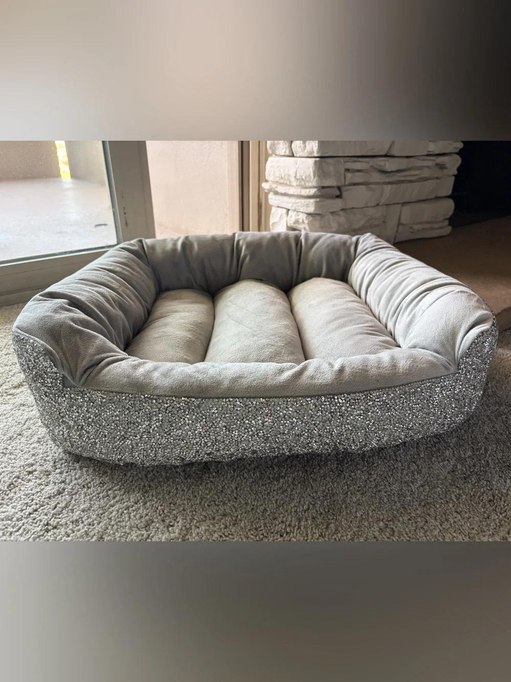 Sparkle Plush Pet Bed in Light Gray
